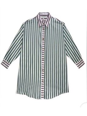 BURU Boyfriend Shirt Dress Size Small S Green Gold Striped Preppy Purple